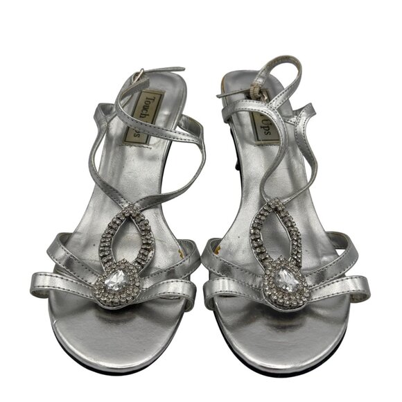 Touch Ups Womens Silver Strappy Rhinestone Embellished Heeled Sandals Size 8 - Picture 1 of 6